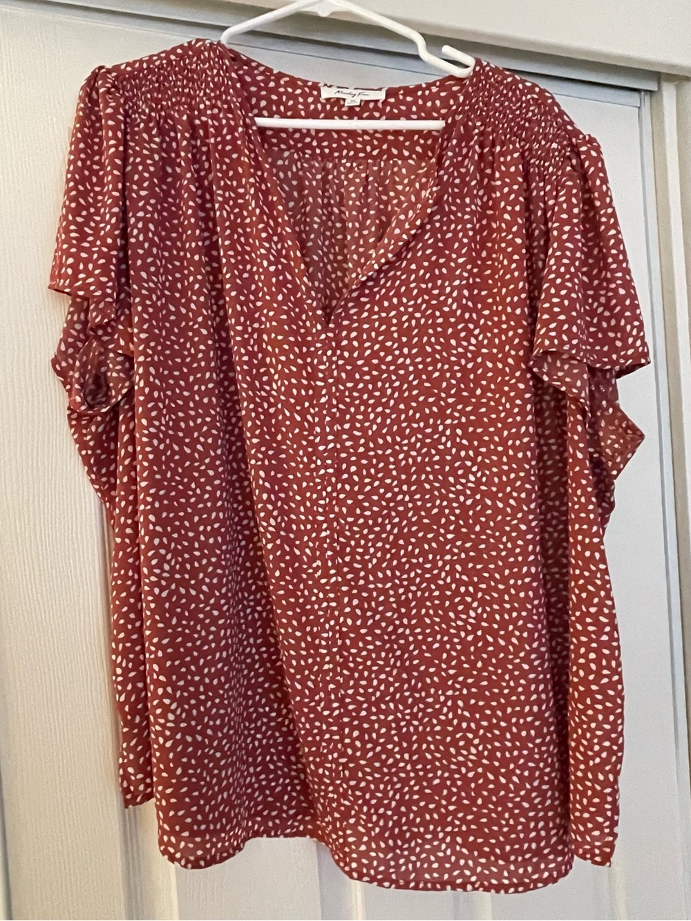 Monday Fun Women’s Polka Dot Flutter Sleeve Blouse - Wine
